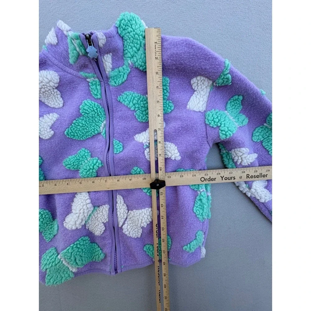 Lucky Brand Girls Purple Butterfly Fleece Zip Jacket Mint Green Sherpa‎ Size 7/8